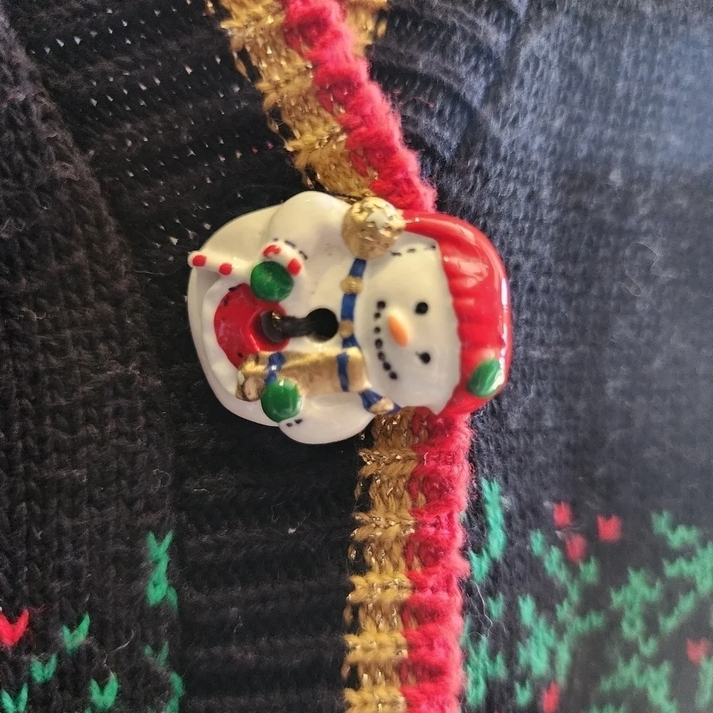 Vintage Sweater Loft Snowman Christmas Holiday Vest Large Buttons Women's M EUC
